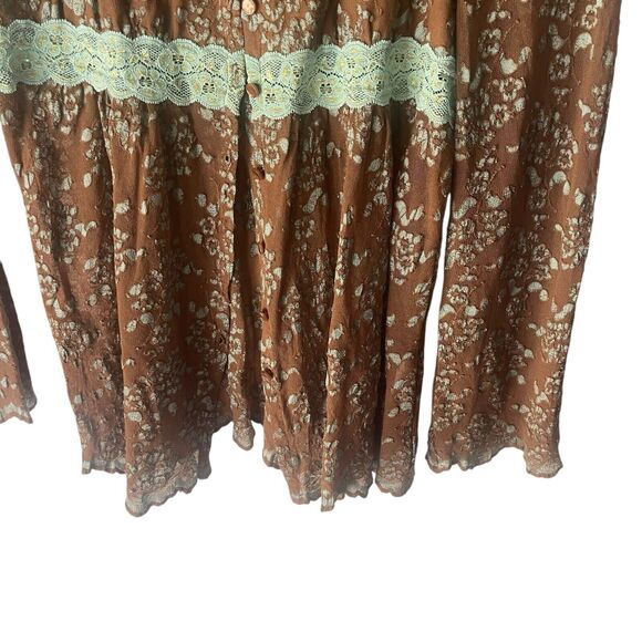 ivu jane Y2k Women's SIze Large Brown Babydoll Lace Floral Hippie Retro Blouse - Picture 3 of 9